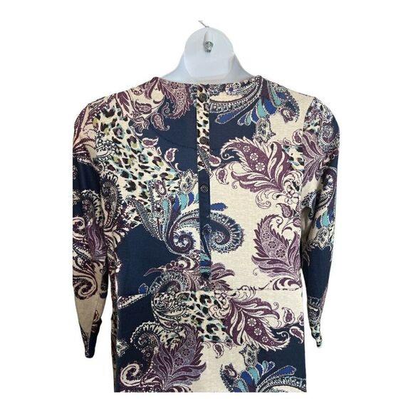 Chicos Purple Blue Printed High Low Tunic Size 2(Large) Long-Sleeve Pockets - Picture 6 of 13